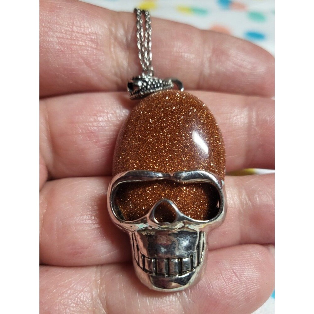 Goldstone Skull Pendant Necklace